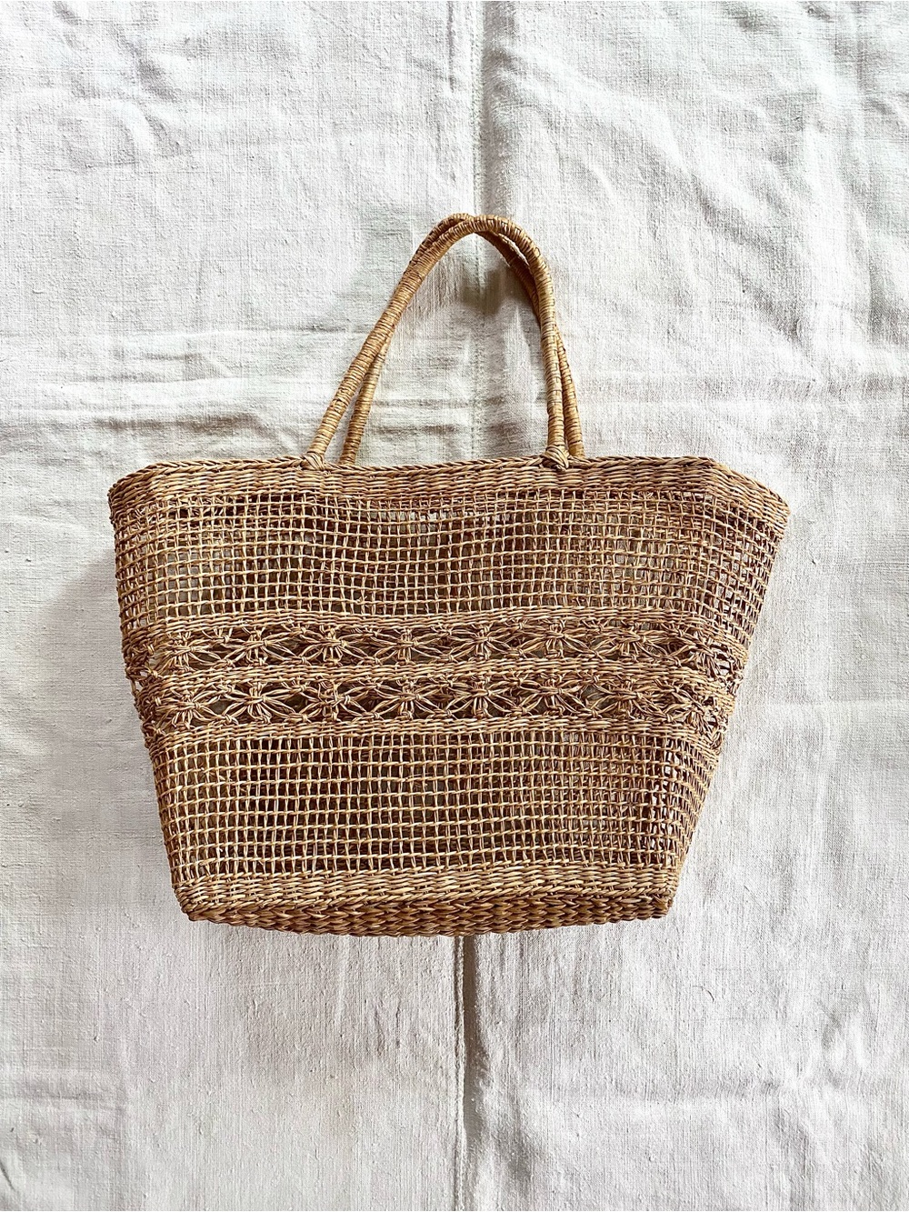 VTG French Straw Woven Market Handbag